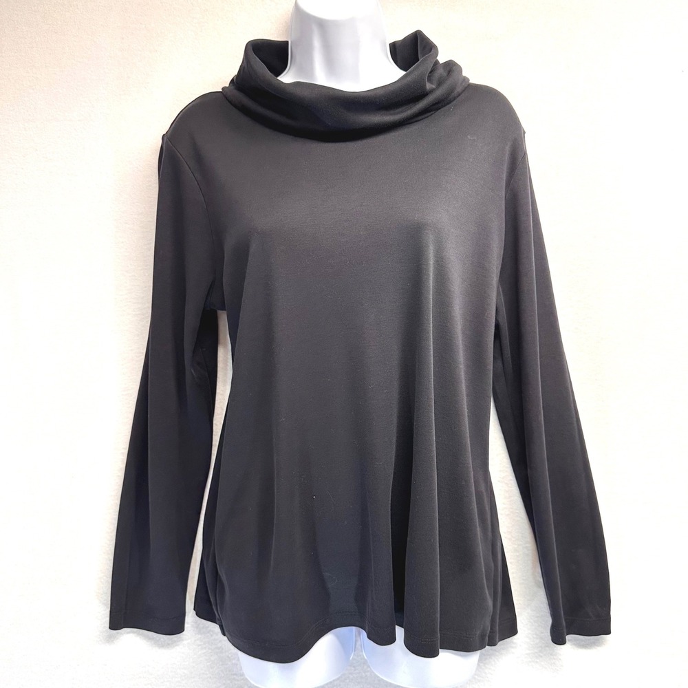 LL Bean Cowl Neck Top Womens Large Black Supima Cotton Long Sleeve Classic Fall
